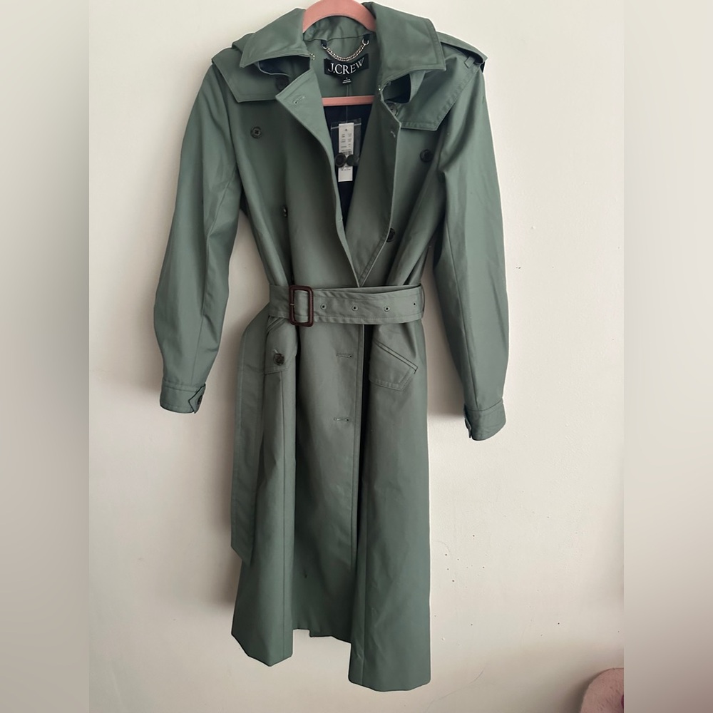 J.CREW NWT Olive Double-Breasted Trench Coat $368 SIZE 0 Classic Fit Staple Fall - Picture 8 of 11